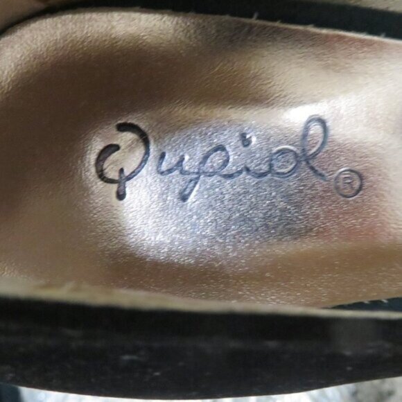 Qupid Retro Black & Green Suede Leather Peep Toe Platform Heels with buckles - Picture 15 of 15